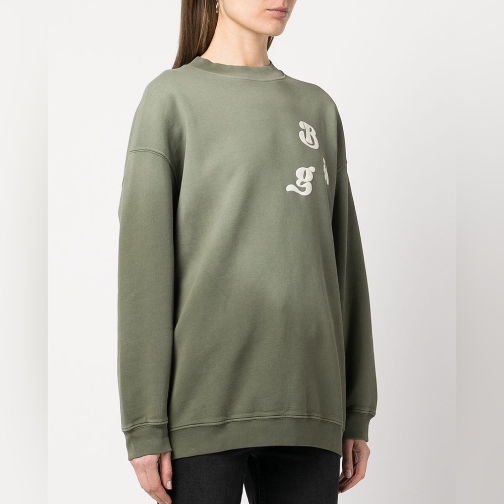 Anine Bing Olive Green Logo Crewneck Sweatshirt